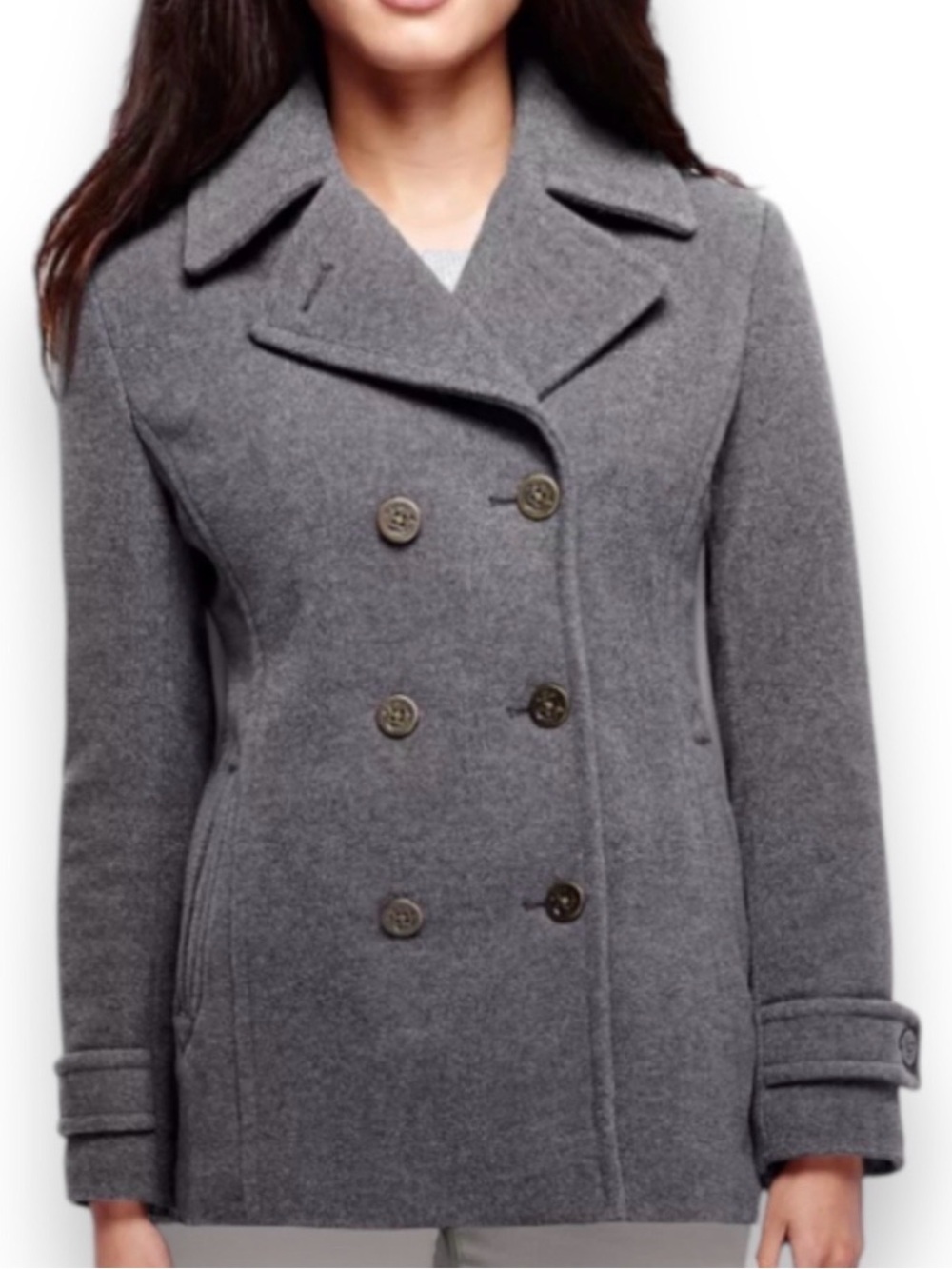 Land’s End Classic Gray Double-Breasted Women's Peacoat